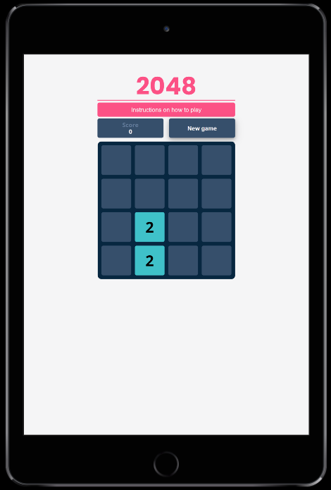 Tablet view of 2048, a tile-collapsing game coded by Kaunain Karmali.