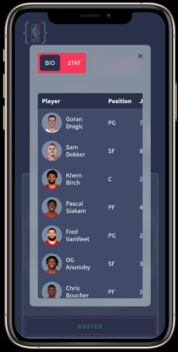 Mobile view of NBA Code Stars, a website to find your favourite NBA teams and search for roster stats created by the team of Andrew Craig and Kaunain Karmali.