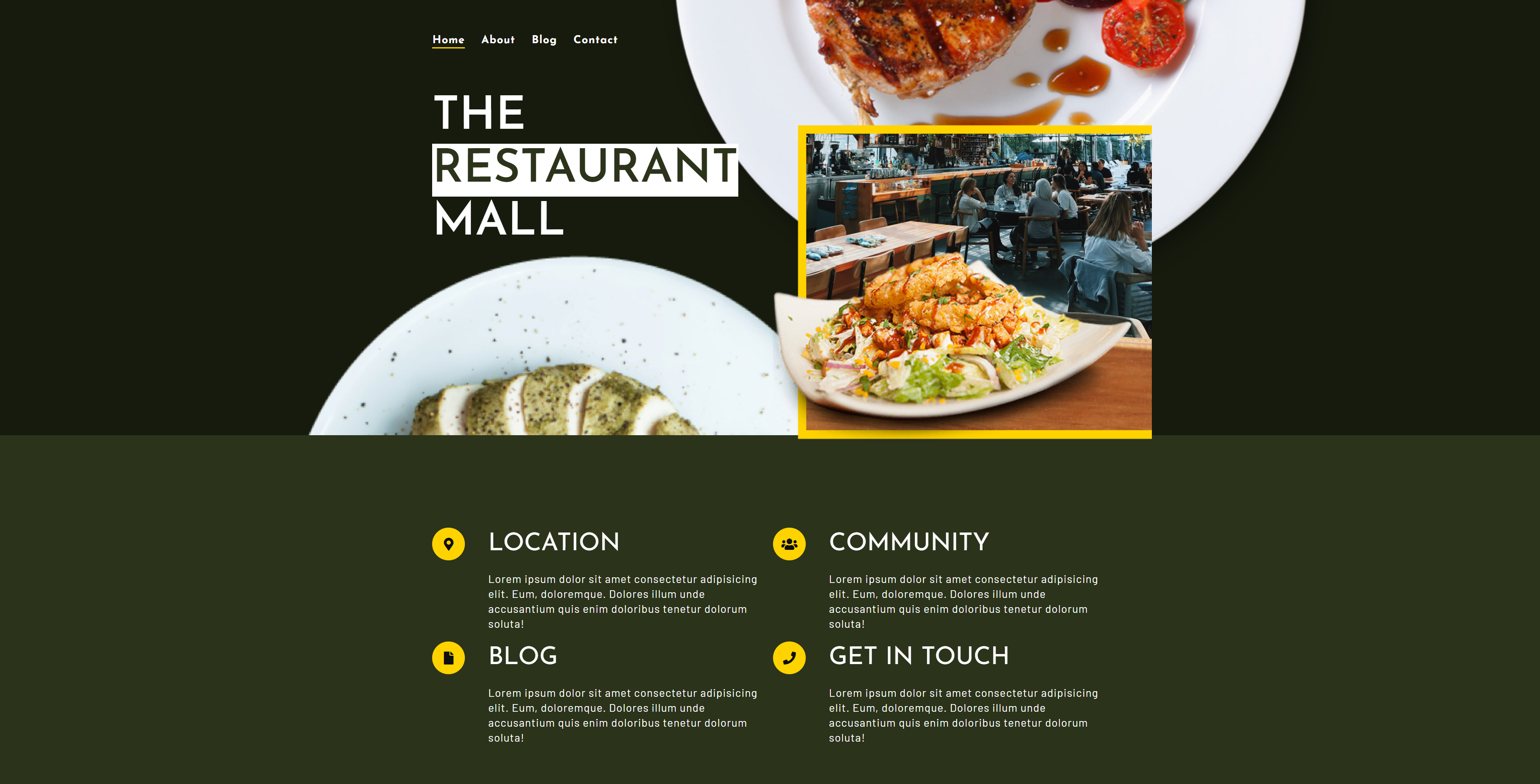Desktop view of the Restaurant Mall, conversion of a PSD into a multi-page mobile responsive website, coded by Kaunain Karmali.